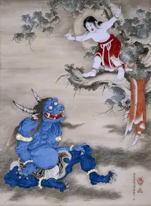 Sessen Doji Offering His Life to an Ogre (Japanese Oni), hanging scroll, color on paper, c. 1764