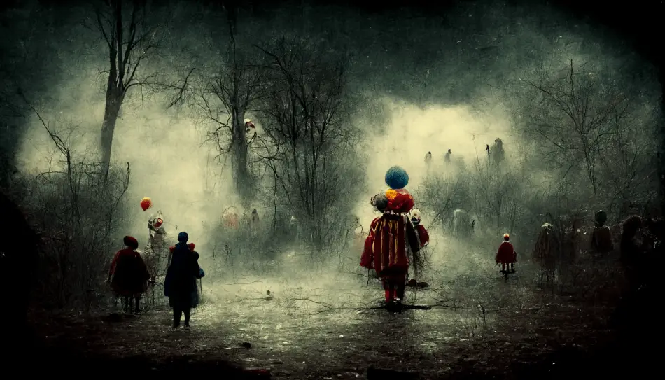 eerie scene with a clown