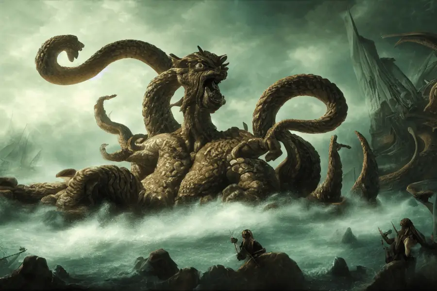 Lernaean Hydra attacking