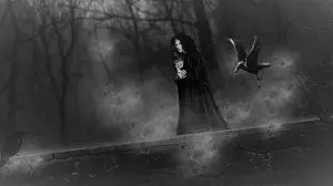 a witch with crows