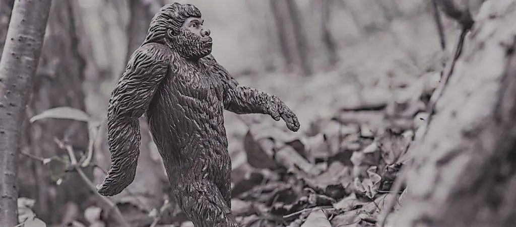 bigfoot toy in the woods