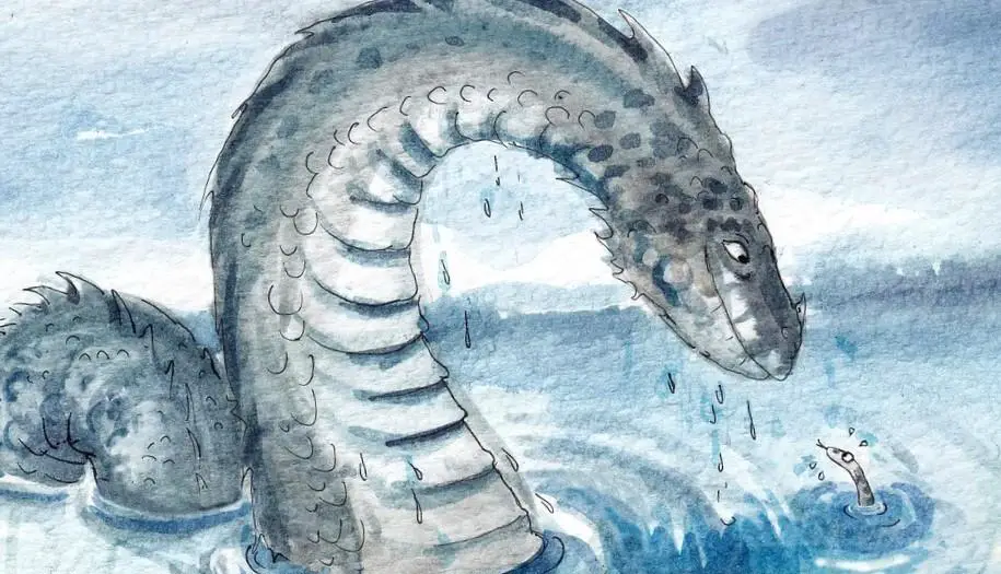 watercolor of a snake like sea monster