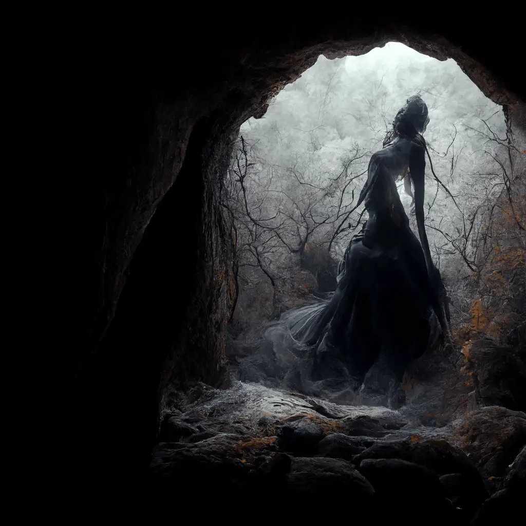 dark fairy in a cave opening
