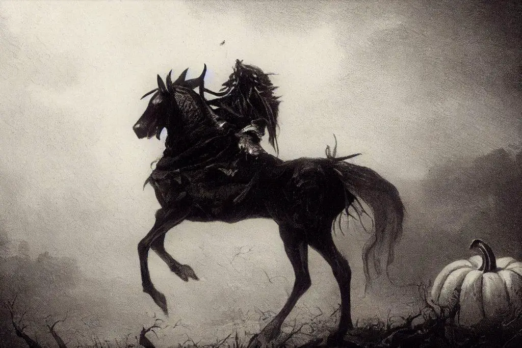headless horseman drawing black and white