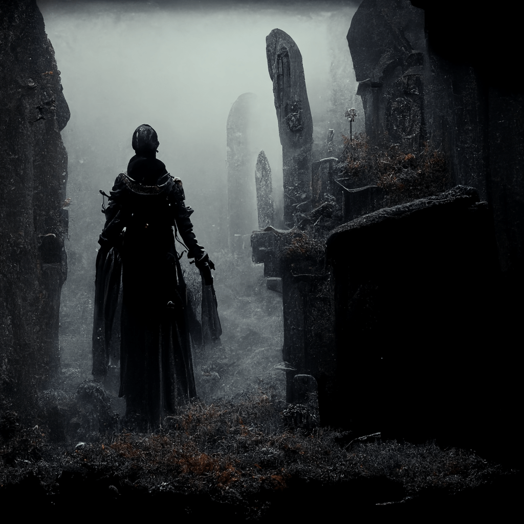 a necromancer in a dark cemetary