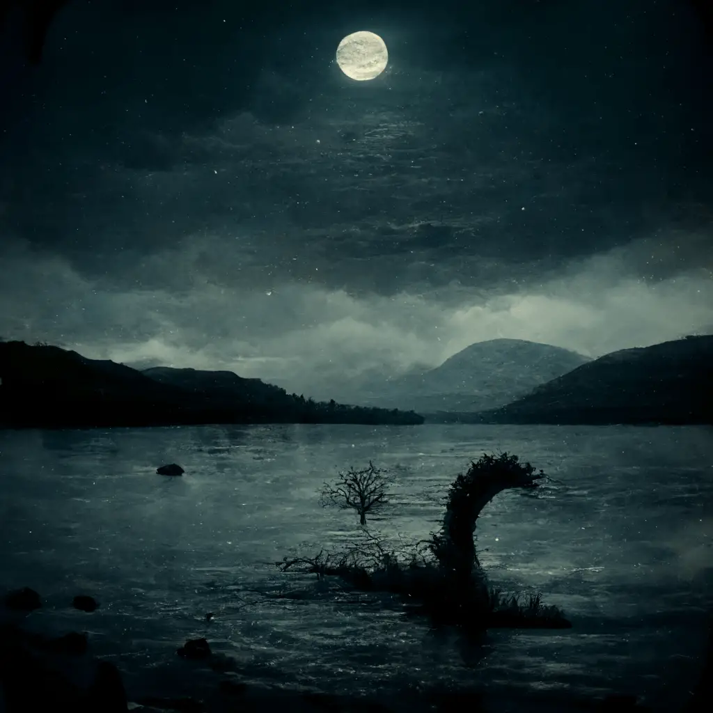 ogopogo in a moonlit lake