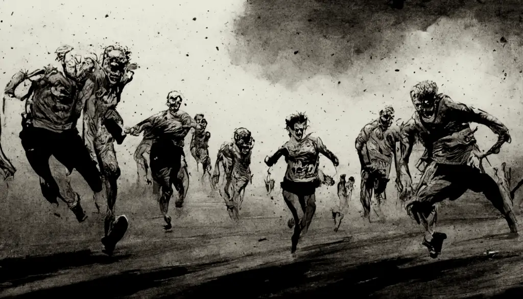 zombies running in a comic book style