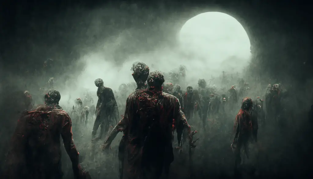 an undead horde under moonlight