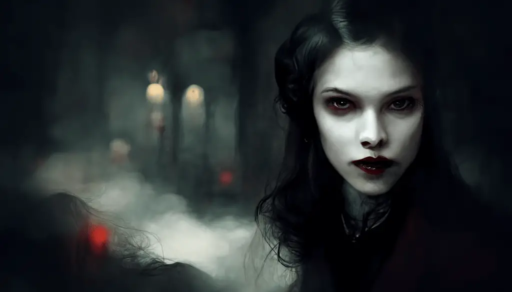 beautiful female vampire in an alley