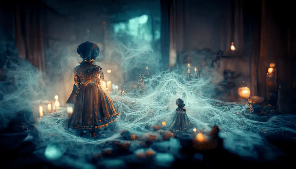 witch demonstrating her power in a room