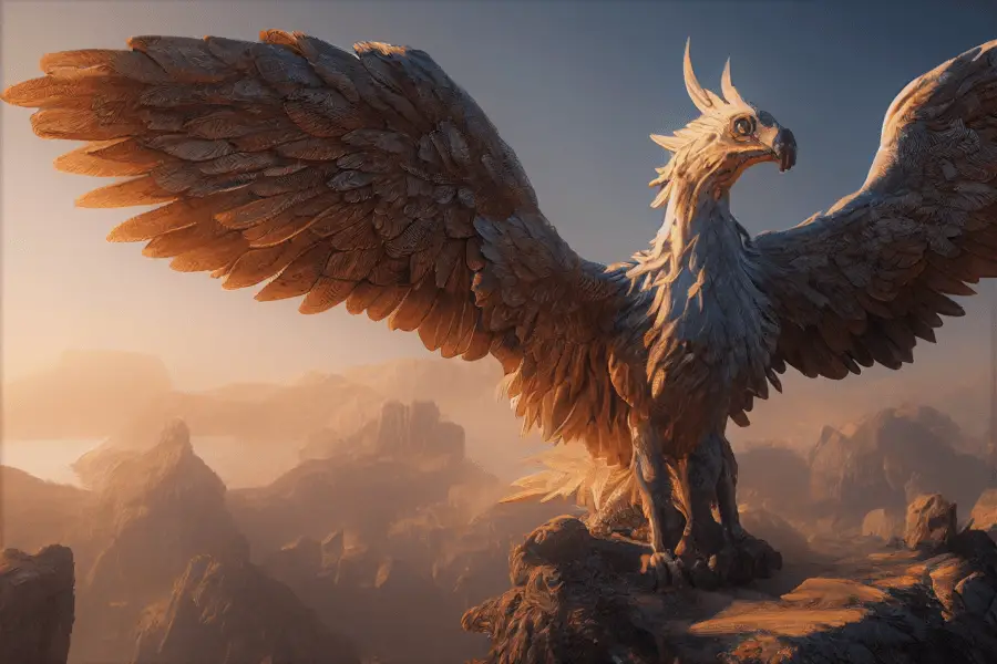 griffin, wings spread, on a mountain
