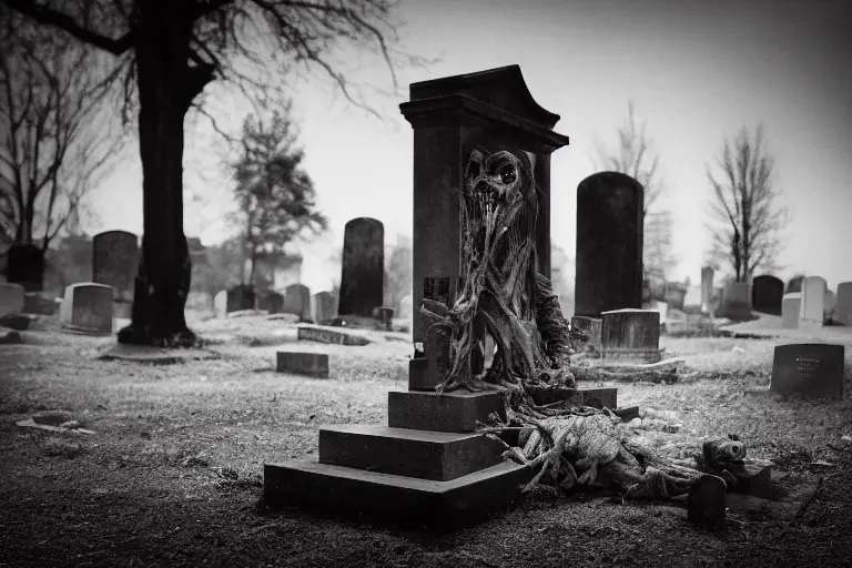 drawing of a ghoul on a grave