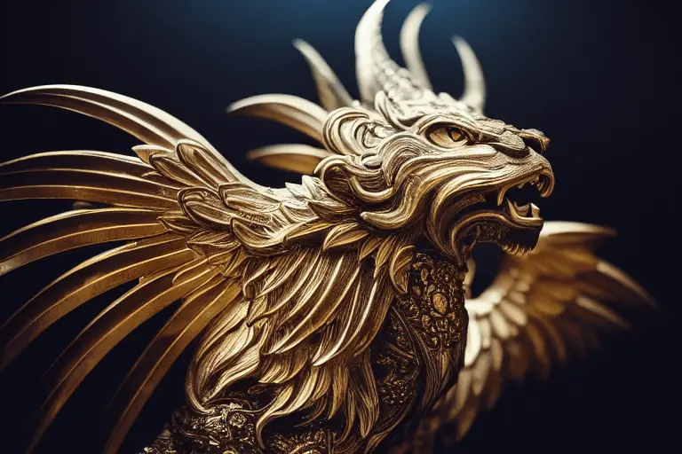 gold griffin stature, ornate
