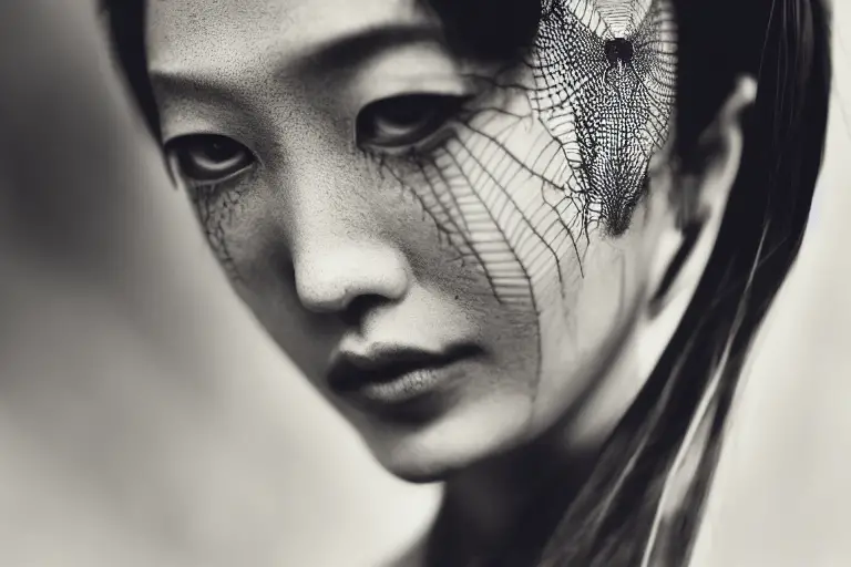 japanese woman, half spider, creepy