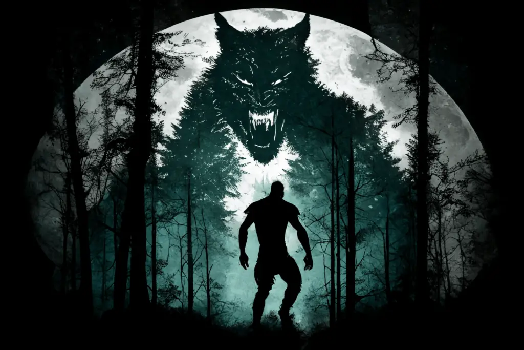 Werewolf overlooking a man
