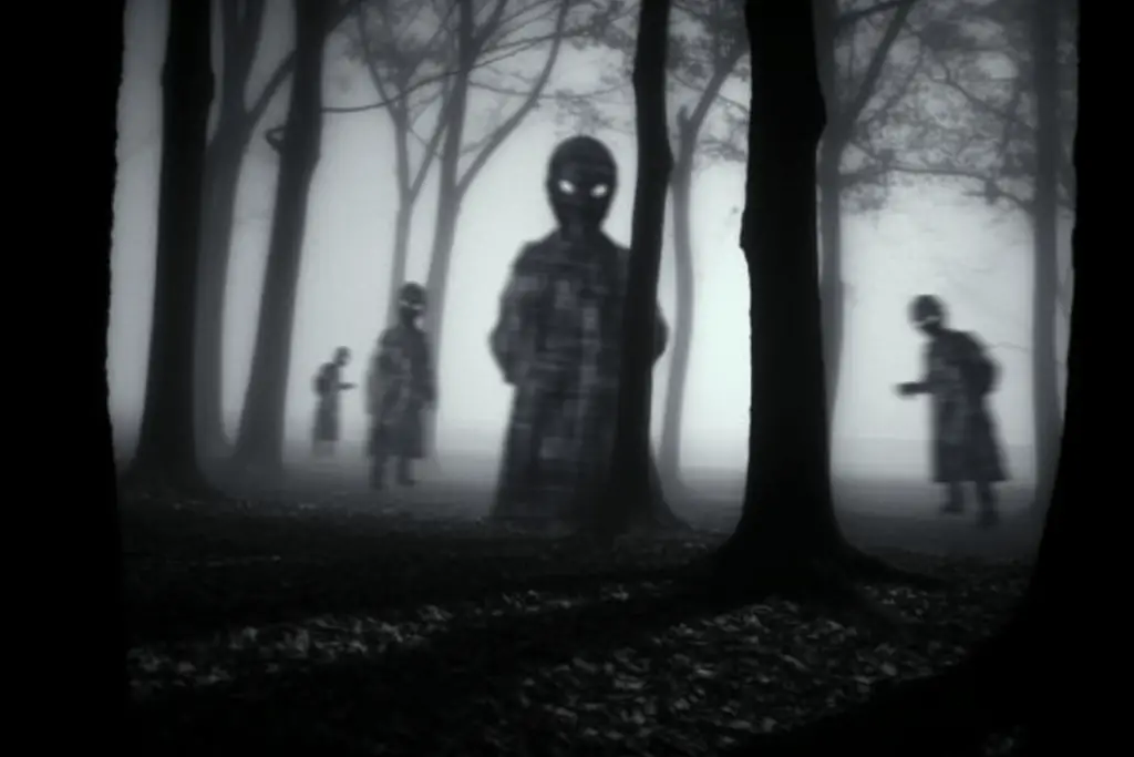 Shadow people in a dark forest