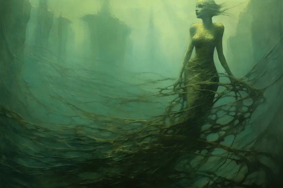 a creepy view at a mermaid
