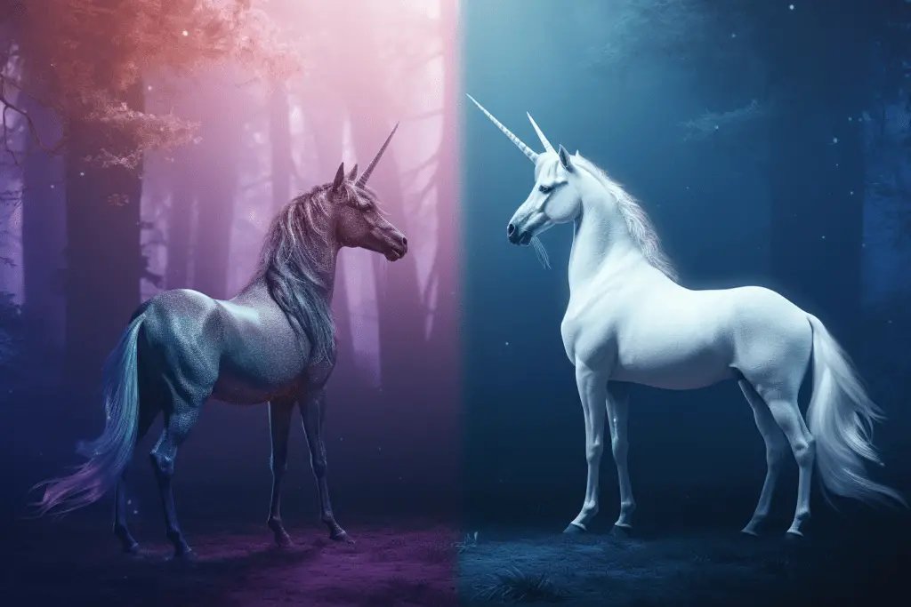 a dark and a white unicorn