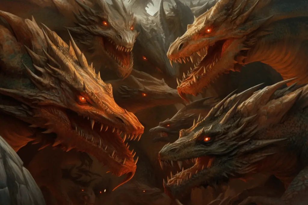 Group of Dragons with red eyes