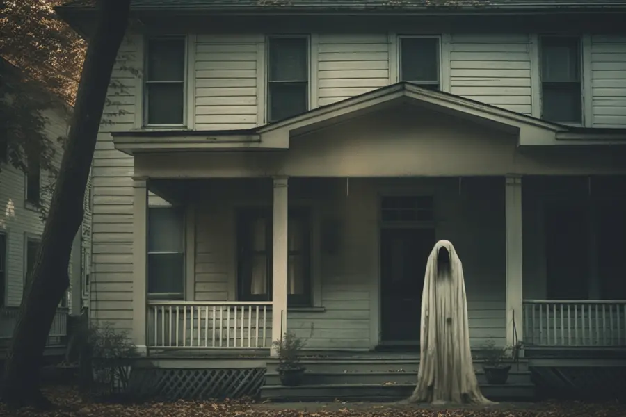Common ghost in front of an old home